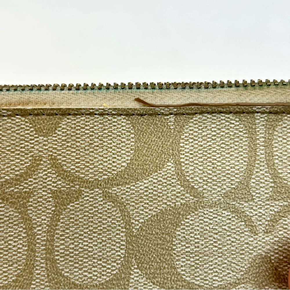 Coach Signature CC Khaki Double Zip Wristlet Wallet F52848